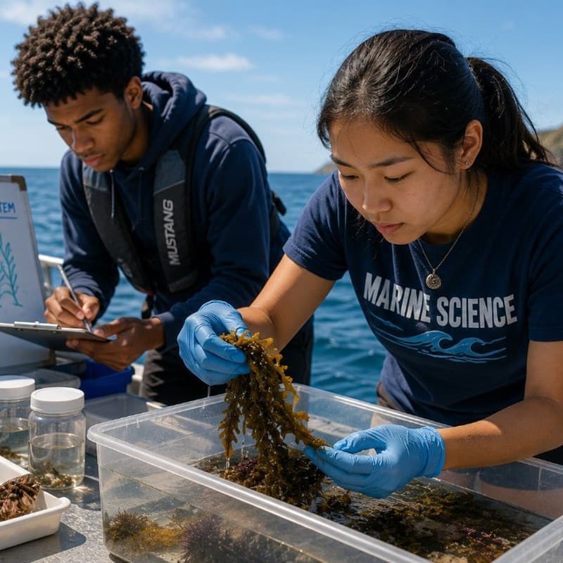 Students conducting field research on the water