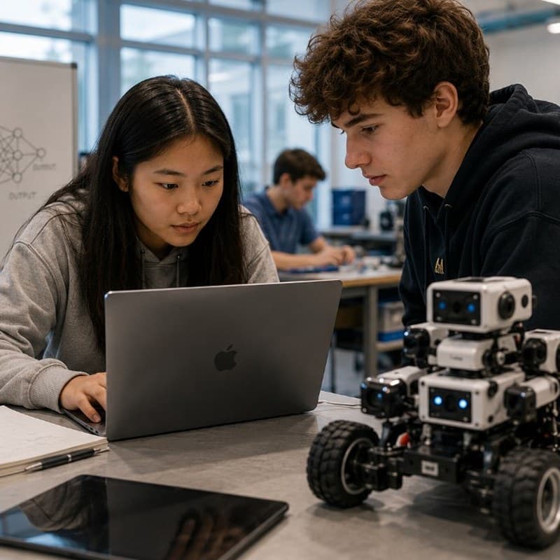Students collaborating on a robotics project
