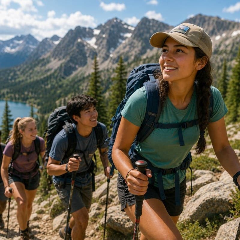 Students hiking together outdoors